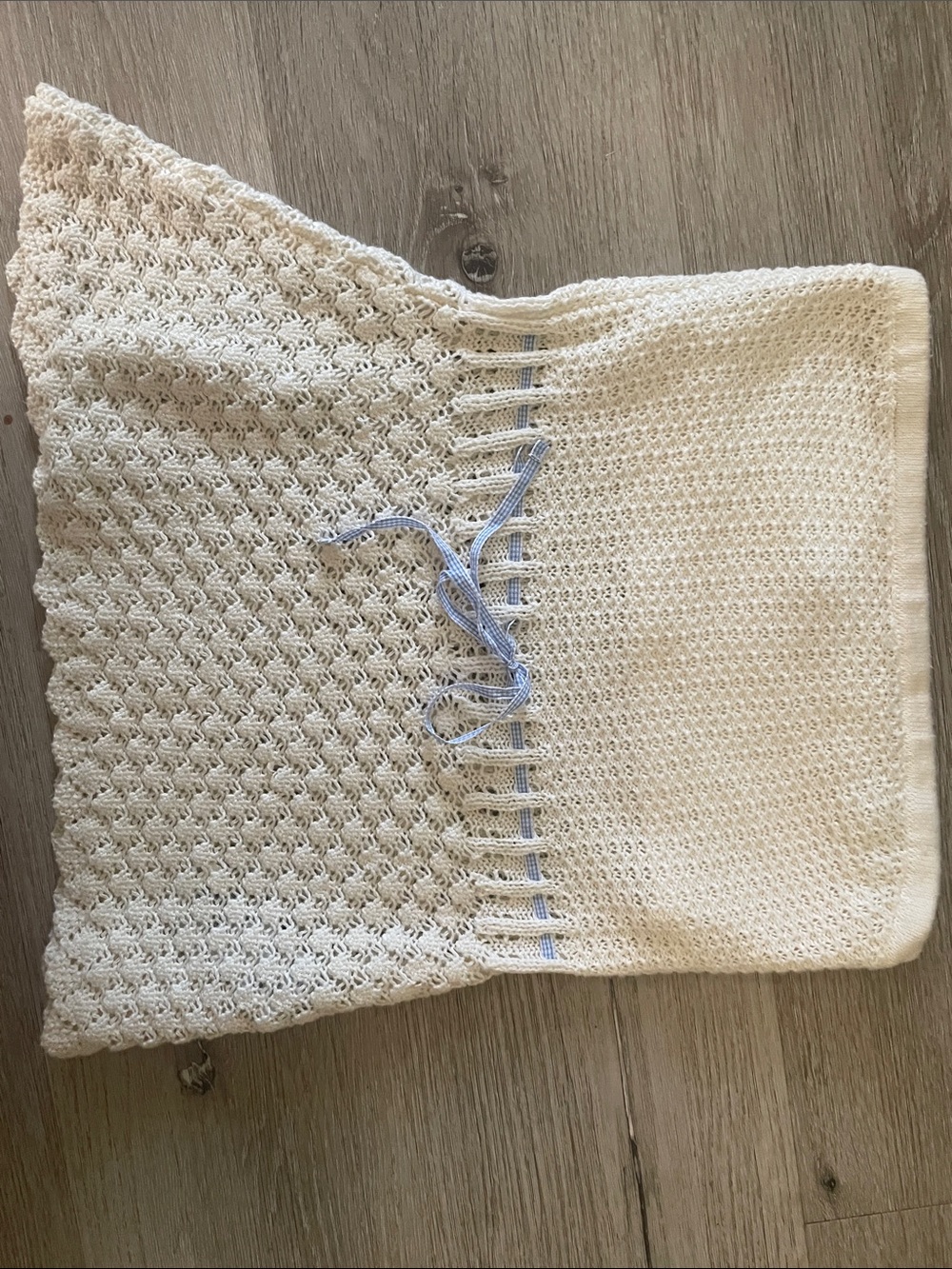 Hollister Cream Crochet Strapless Tube Top with Light Blue Tie